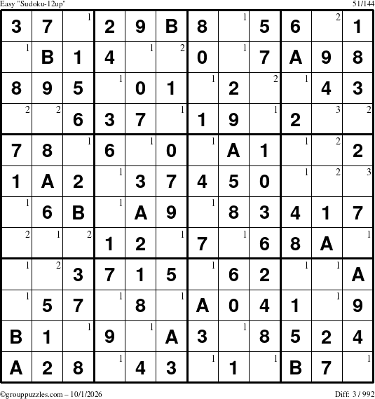 The grouppuzzles.com Easy Sudoku-12up puzzle for Thursday October 1, 2026 with the first 3 steps marked