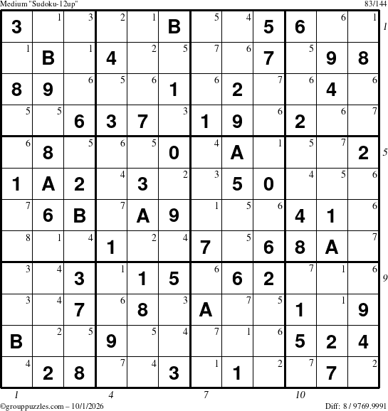 The grouppuzzles.com Medium Sudoku-12up puzzle for Thursday October 1, 2026, suitable for printing, with all 8 steps marked
