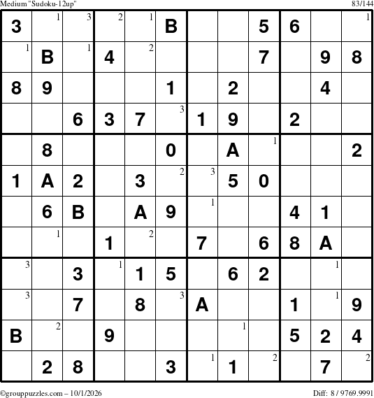 The grouppuzzles.com Medium Sudoku-12up puzzle for Thursday October 1, 2026 with the first 3 steps marked