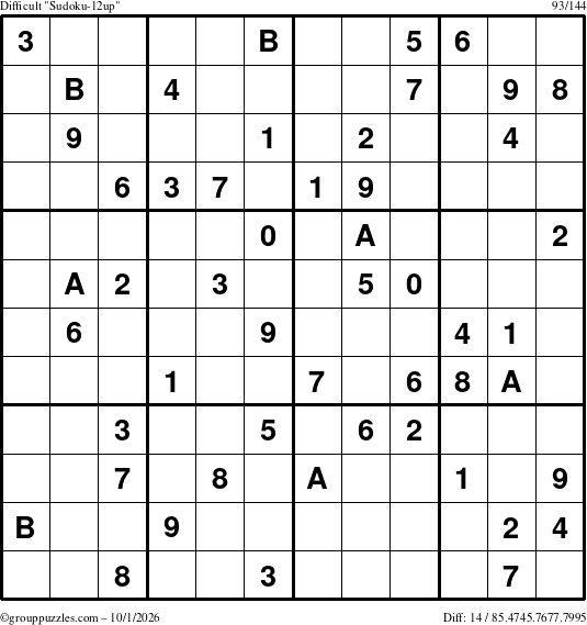 The grouppuzzles.com Difficult Sudoku-12up puzzle for Thursday October 1, 2026