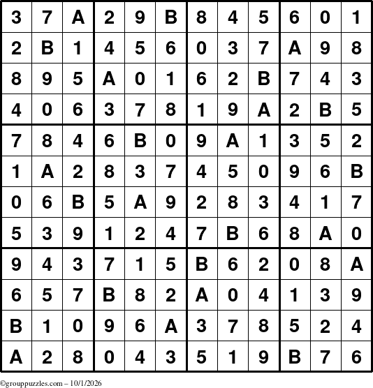 The grouppuzzles.com Answer grid for the Sudoku-12up puzzle for Thursday October 1, 2026