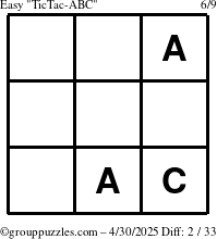 The grouppuzzles.com Easy TicTac-ABC puzzle for Wednesday April 30, 2025