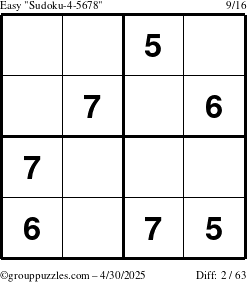 The grouppuzzles.com Easy Sudoku-4-5678 puzzle for Wednesday April 30, 2025