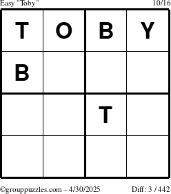 The grouppuzzles.com Easy Toby puzzle for Wednesday April 30, 2025