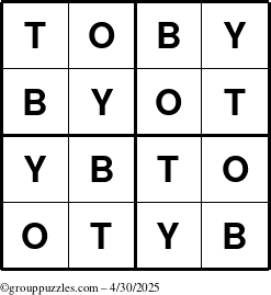 The grouppuzzles.com Answer grid for the Toby puzzle for Wednesday April 30, 2025