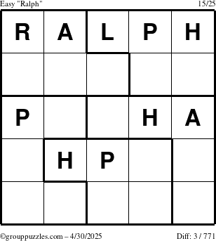 The grouppuzzles.com Easy Ralph puzzle for Wednesday April 30, 2025