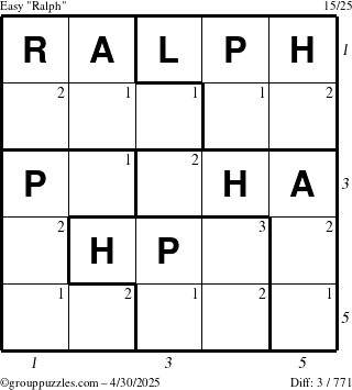The grouppuzzles.com Easy Ralph puzzle for Wednesday April 30, 2025 with all 3 steps marked