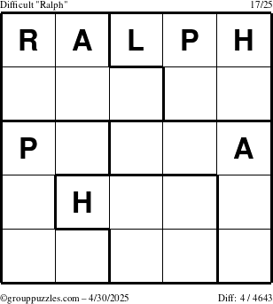 The grouppuzzles.com Difficult Ralph puzzle for Wednesday April 30, 2025