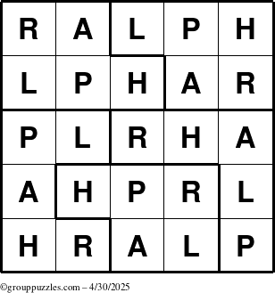 The grouppuzzles.com Answer grid for the Ralph puzzle for Wednesday April 30, 2025