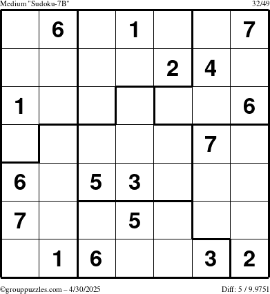 The grouppuzzles.com Medium Sudoku-7B puzzle for Wednesday April 30, 2025