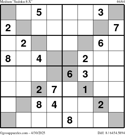The grouppuzzles.com Medium Sudoku-8-X puzzle for Wednesday April 30, 2025