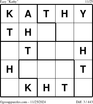 The grouppuzzles.com Easy Kathy puzzle for Monday November 25, 2024