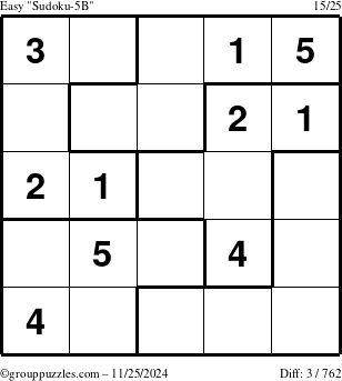 The grouppuzzles.com Easy Sudoku-5B puzzle for Monday November 25, 2024