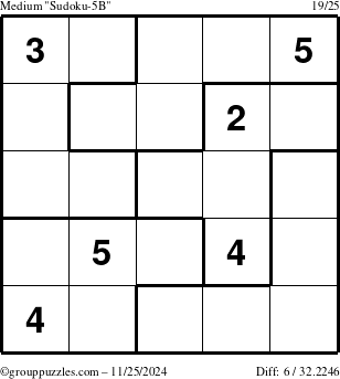 The grouppuzzles.com Medium Sudoku-5B puzzle for Monday November 25, 2024