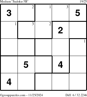 The grouppuzzles.com Medium Sudoku-5B puzzle for Monday November 25, 2024 with the first 3 steps marked