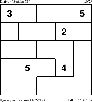 The grouppuzzles.com Difficult Sudoku-5B puzzle for Monday November 25, 2024