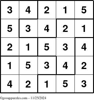 The grouppuzzles.com Answer grid for the Sudoku-5B puzzle for Monday November 25, 2024