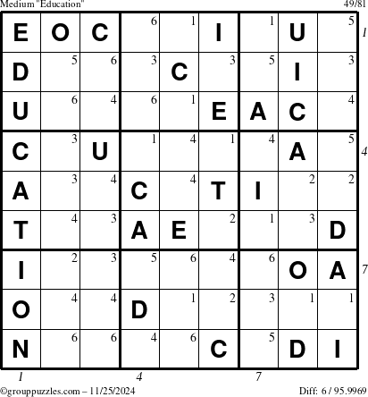 The grouppuzzles.com Medium Education-c1 puzzle for Monday November 25, 2024, suitable for printing, with all 6 steps marked