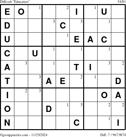 The grouppuzzles.com Difficult Education-c1 puzzle for Monday November 25, 2024 with the first 3 steps marked