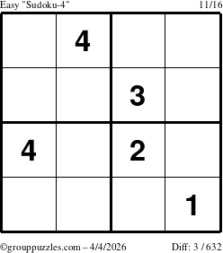 The grouppuzzles.com Easy Sudoku-4 puzzle for Saturday April 4, 2026