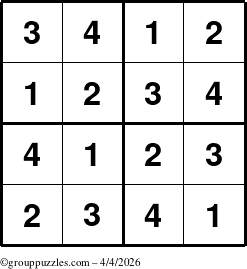The grouppuzzles.com Answer grid for the Sudoku-4 puzzle for Saturday April 4, 2026