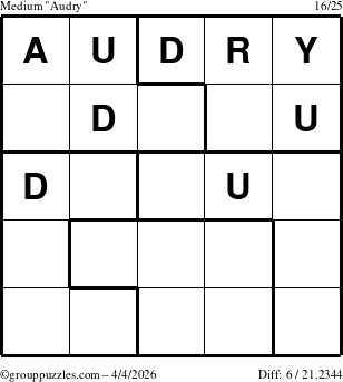 The grouppuzzles.com Medium Audry puzzle for Saturday April 4, 2026