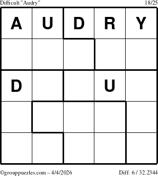 The grouppuzzles.com Difficult Audry puzzle for Saturday April 4, 2026