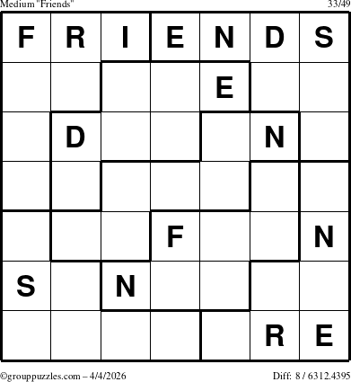 The grouppuzzles.com Medium Friends puzzle for Saturday April 4, 2026