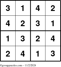 The grouppuzzles.com Answer grid for the Sudoku-4 puzzle for Saturday November 2, 2024