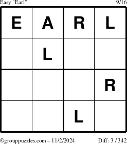 The grouppuzzles.com Easy Earl puzzle for Saturday November 2, 2024