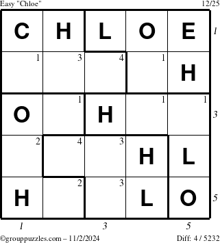 The grouppuzzles.com Easy Chloe puzzle for Saturday November 2, 2024 with all 4 steps marked