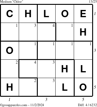 The grouppuzzles.com Medium Chloe puzzle for Saturday November 2, 2024 with all 4 steps marked