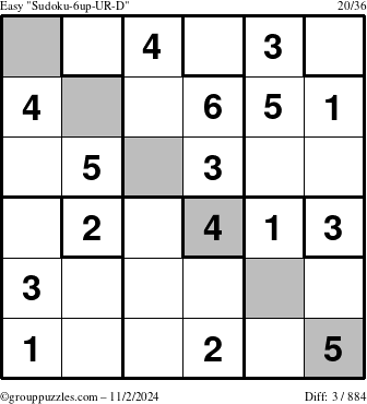 The grouppuzzles.com Easy Sudoku-6up-UR-D puzzle for Saturday November 2, 2024