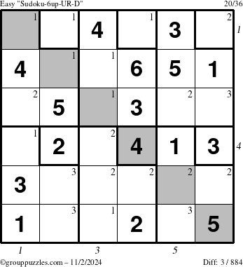 The grouppuzzles.com Easy Sudoku-6up-UR-D puzzle for Saturday November 2, 2024 with all 3 steps marked