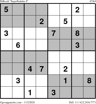 The grouppuzzles.com Difficult SuperSudoku-8 puzzle for Saturday November 2, 2024