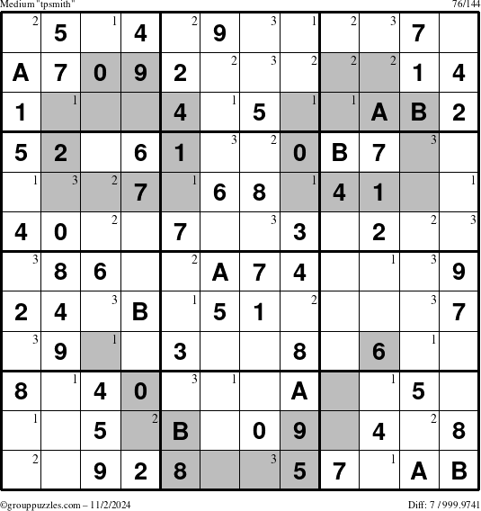 The grouppuzzles.com Medium tpsmith puzzle for Saturday November 2, 2024 with the first 3 steps marked