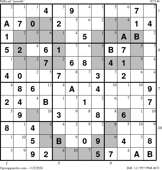 The grouppuzzles.com Difficult tpsmith puzzle for Saturday November 2, 2024 with all 11 steps marked