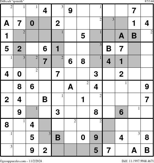 The grouppuzzles.com Difficult tpsmith puzzle for Saturday November 2, 2024 with the first 3 steps marked