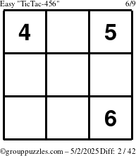 The grouppuzzles.com Easy TicTac-456 puzzle for Friday May 2, 2025