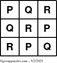 The grouppuzzles.com Answer grid for the TicTac-PQR puzzle for Friday May 2, 2025