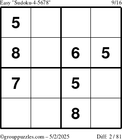 The grouppuzzles.com Easy Sudoku-4-5678 puzzle for Friday May 2, 2025