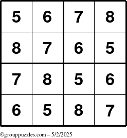 The grouppuzzles.com Answer grid for the Sudoku-4-5678 puzzle for Friday May 2, 2025