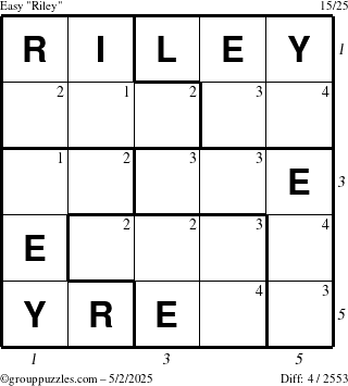 The grouppuzzles.com Easy Riley puzzle for Friday May 2, 2025 with all 4 steps marked