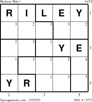 The grouppuzzles.com Medium Riley puzzle for Friday May 2, 2025 with all 4 steps marked