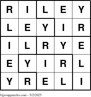 The grouppuzzles.com Answer grid for the Riley puzzle for Friday May 2, 2025