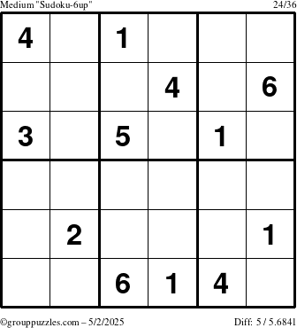 The grouppuzzles.com Medium Sudoku-6up puzzle for Friday May 2, 2025