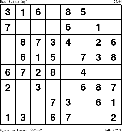 The grouppuzzles.com Easy Sudoku-8up puzzle for Friday May 2, 2025
