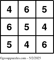 The grouppuzzles.com Answer grid for the TicTac-456 puzzle for Friday May 2, 2025