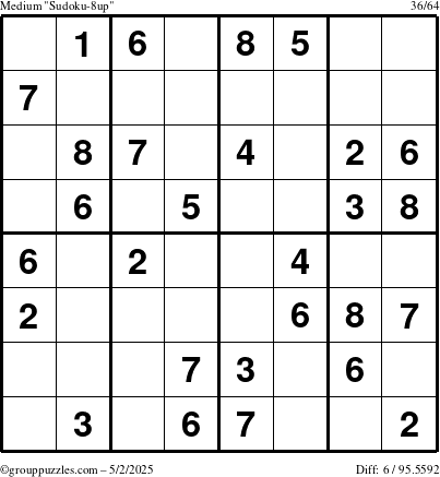 The grouppuzzles.com Medium Sudoku-8up puzzle for Friday May 2, 2025