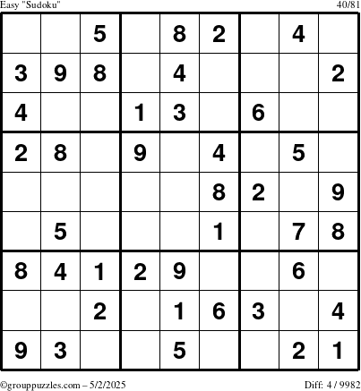 The grouppuzzles.com Easy Sudoku puzzle for Friday May 2, 2025